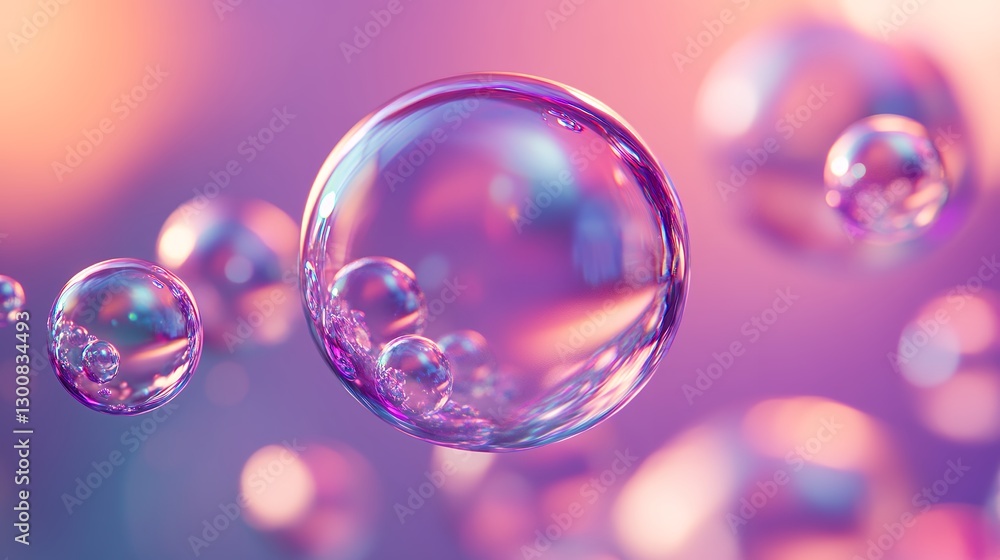 Floating Iridescent Bubbles in Pink and Purple Abstract Background Floating Iridescent Bubbles in Pink and Purple Abstract Background