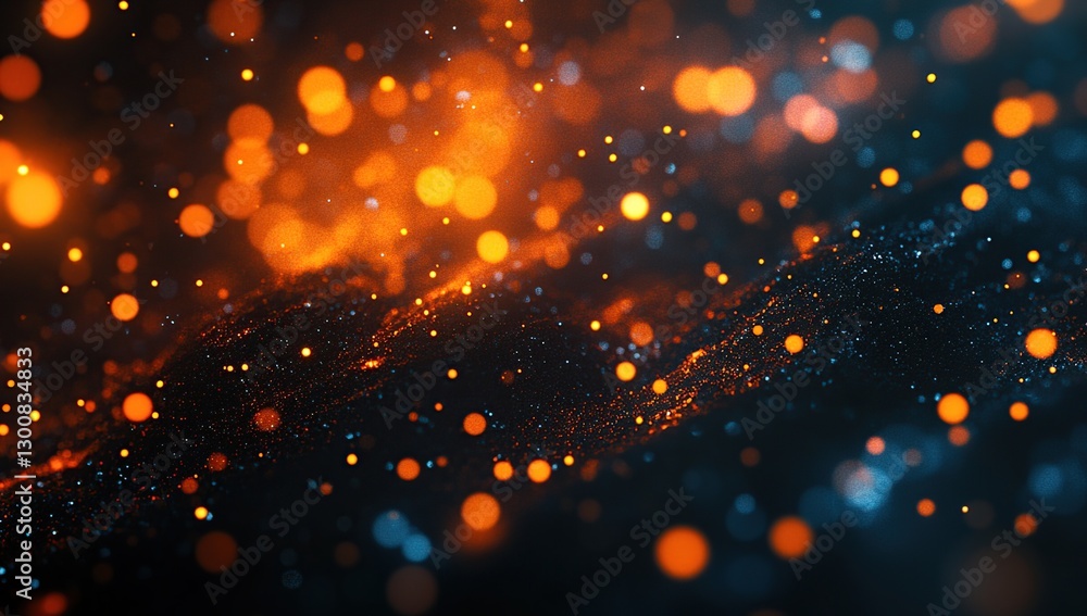 Obraz premium Abstract Dark Background with Orange and Blue Glowing Particles