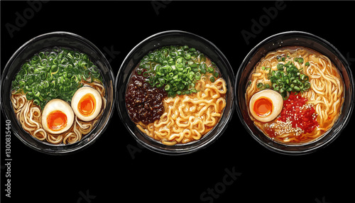 Ramen Delights: A Trio of Flavorful Bowls with Toppings