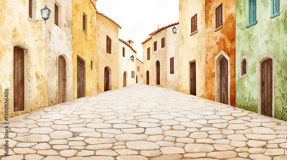 Fototapeta premium Picturesque Cobblestone Street with Charming Colorful Buildings in an Idyllic European Village