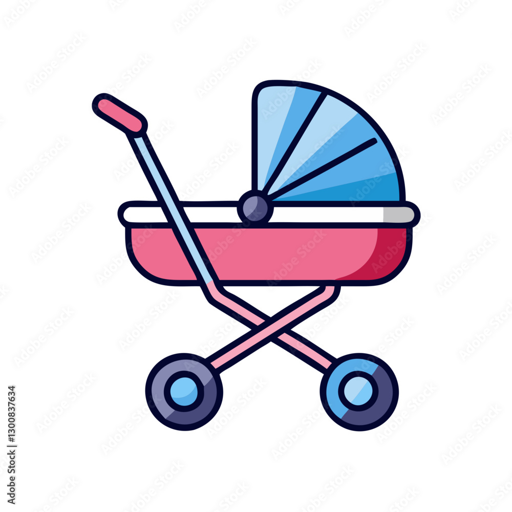 Stroller illustration with vibrant colors and playful design Stroller illustration with vibrant colors and playful design