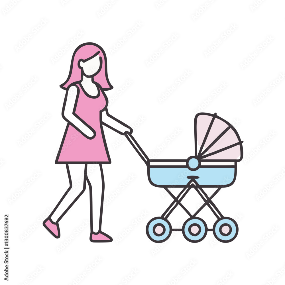 Woman with stroller enjoying walk in park Woman with stroller enjoying walk in park