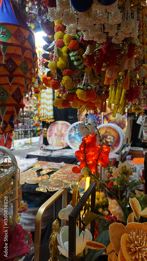 Asian hand made souvenirs made with local craftsman and being sold at the market in souvenir shop in Singapore