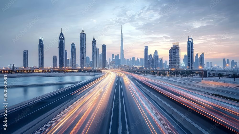 Modern buildings city skyline and highway Modern buildings city skyline and highway