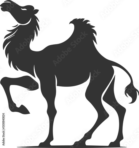 Camel in a playful pose with one front leg raised animal vector silhouette