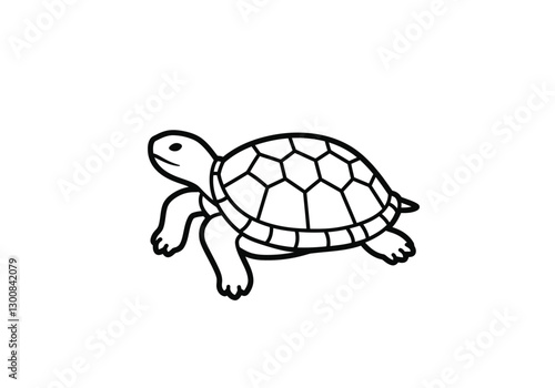 Turtle clip art outline. A simple black and white drawing of a turtle with a hexagonal pattern on its shell. Vector illustration design.