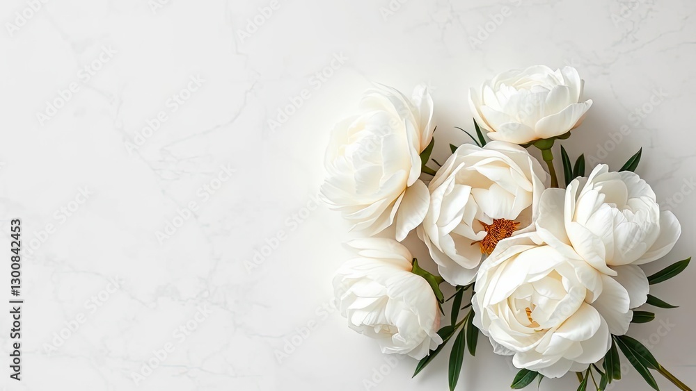 Elegant White Peonies Bouquet on Marble Background Elegant White Peonies Bouquet on Marble Background