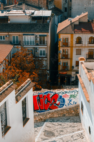 City architecture details. An old city surrounded by nature. Historic Spanish town