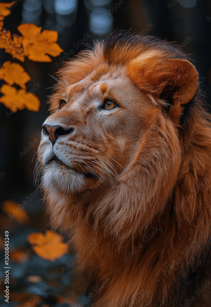 Fototapeta premium Majestic lion in natural habitat. Selective focus.