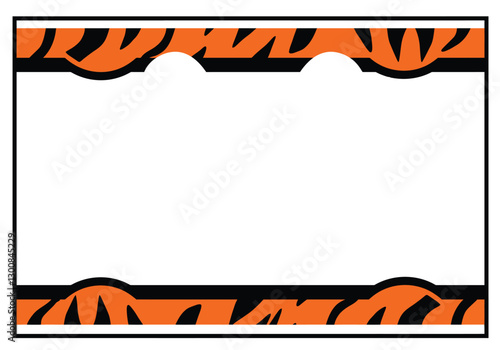 Tiger border clip art. Orange and black tiger stripe border with a white center. Vector illustration design.