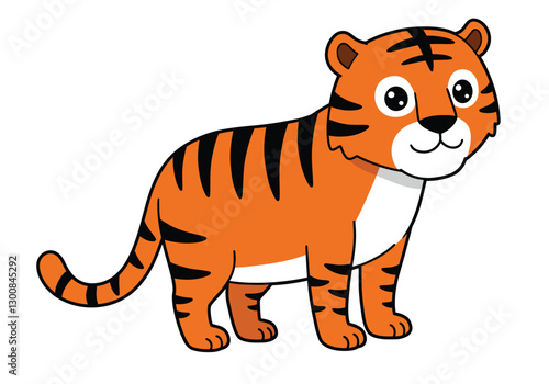 Tiger cartoon clipart. Cute tiger with orange fur and black stripes standing and smiling. Vector illustration design.