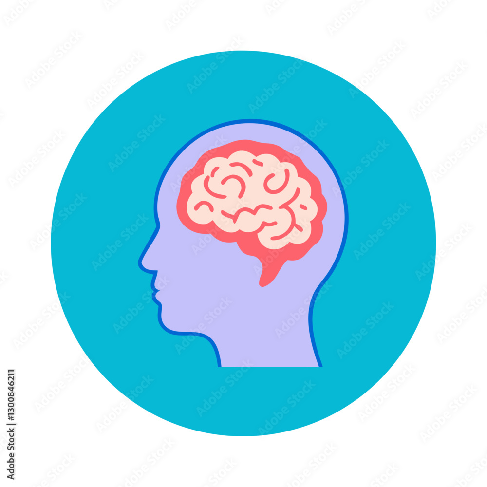 Human head silhouette with brain illustration on blue background Human head silhouette with brain illustration on blue background