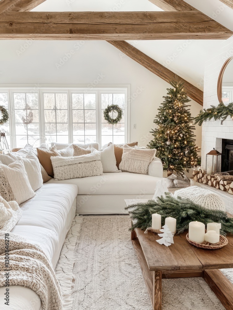Obraz premium A bright living room decorated for the Christmas season