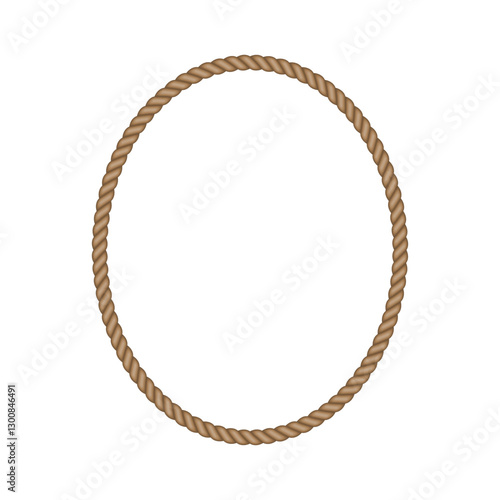 Brown rope oval frame. Blank string cord ellipse border. nautical, western, rustic vintage design element for logos, labels, and banners.