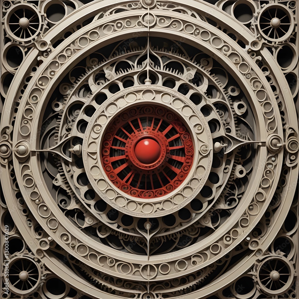 Layered pattern with concentric circles and mechanical details. Steampunk or industrial style, ideal for design, technology, or abstract themes. Captures precision and complexity. Layered pattern with concentric circles and mechanical details. Steampunk or industrial style, ideal for design, technology, or abstract themes. Captures precision and complexity.