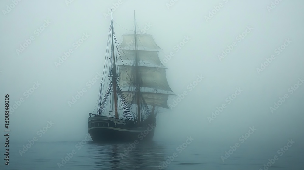 Sailing ship in dense sea fog Sailing ship in dense sea fog