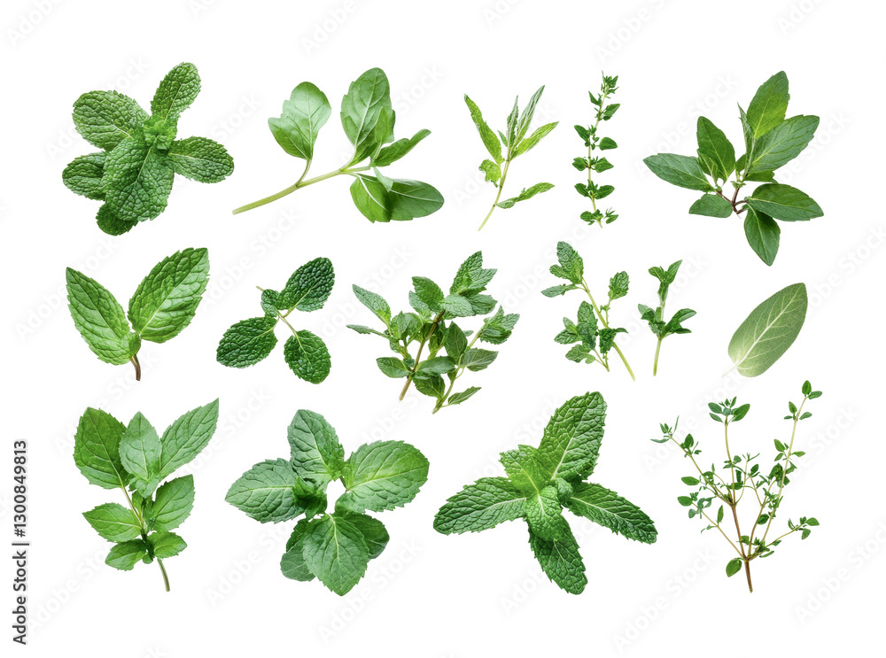 Fresh herbs variety for culinary use including mint, thyme, and more in a vibrant display for cooking enthusiasts and chefs, cut out Fresh herbs variety for culinary use including mint, thyme, and more in a vibrant display for cooking enthusiasts and chefs, cut out