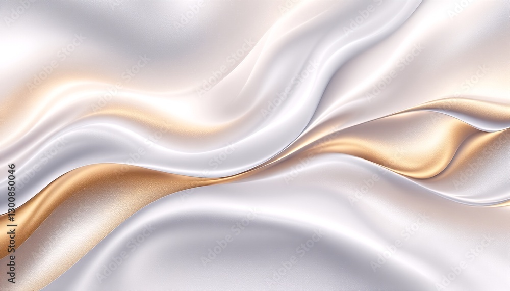 Obraz premium A computer-generated image of white and gold flowing fabric.