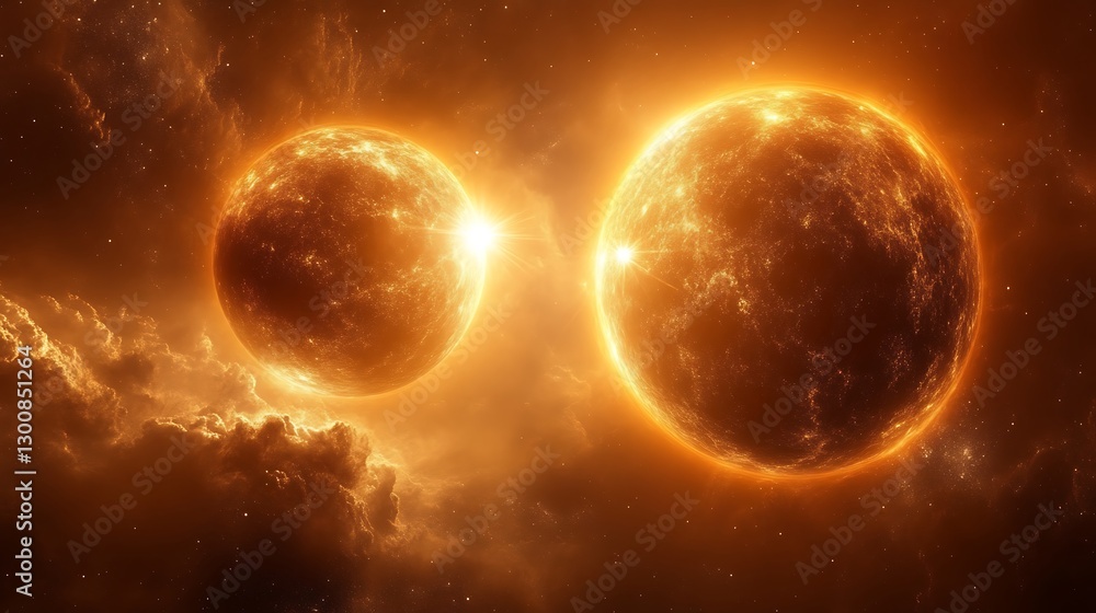 Obraz premium Two Glowing Planets in a Cosmic Nebula