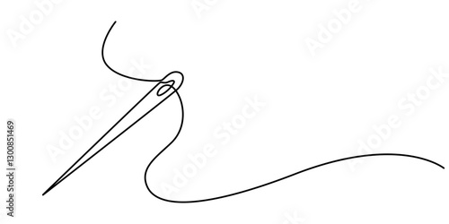 Sewing needle continuous one line art vector illustration design, Continuous Line Drawing of Sewing Icon. Hand Drawn Symbol Vector Illustration, Continuous linear needlepoint pattern. Single line pro.