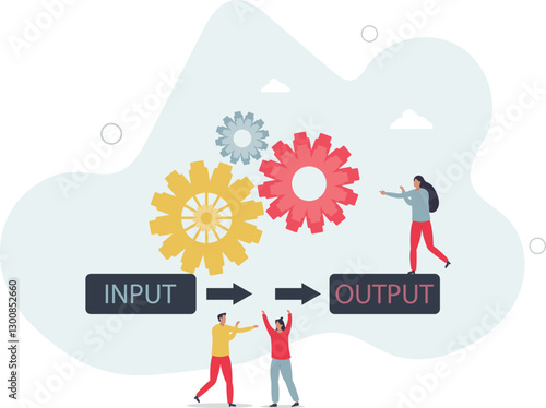 Algorithm data input and output process visualization.Programming and coding set of rules for website automation and information management.flat character life .
