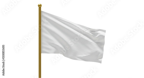 A white flag waving on a gold pole a blank canvas for your design a symbol of surrender or truce a clean and simple image perfect for backgrounds or presentations
