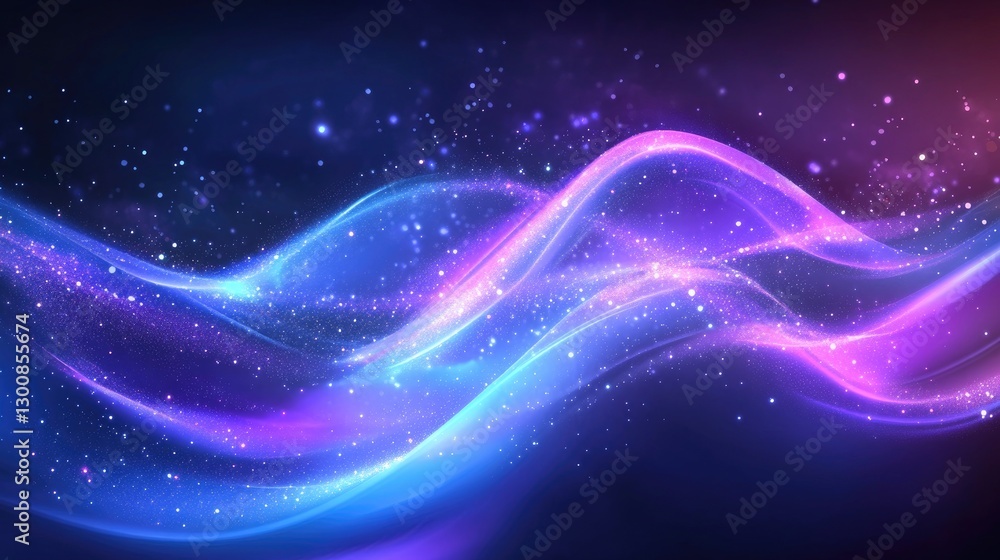 Fototapeta premium 3D rendering of a purple and blue light ray background with glowing stardust and a speed motion blur effect.