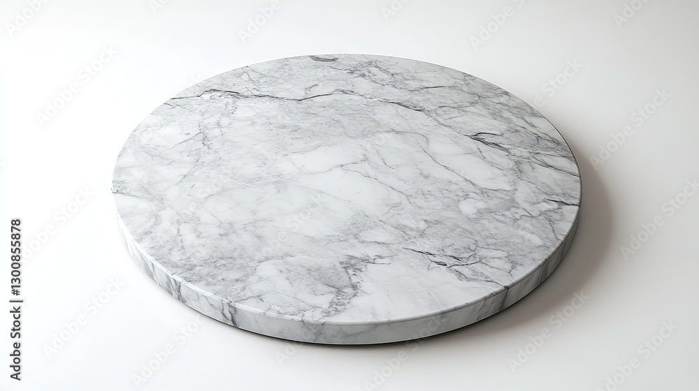 Fototapeta premium Elegant Marble Top Round Table on Grey Background, Front View Studio Lighting, High-Resolution Product Display