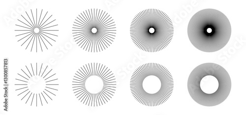 Radial circle lines. Circular lines elements. Abstract sunburst with evenly spaced radial beams PNG