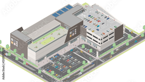 アイソメトリック図法で描いたショッピングモールのイメージ / Japanese shopping mall. Isometric illustration