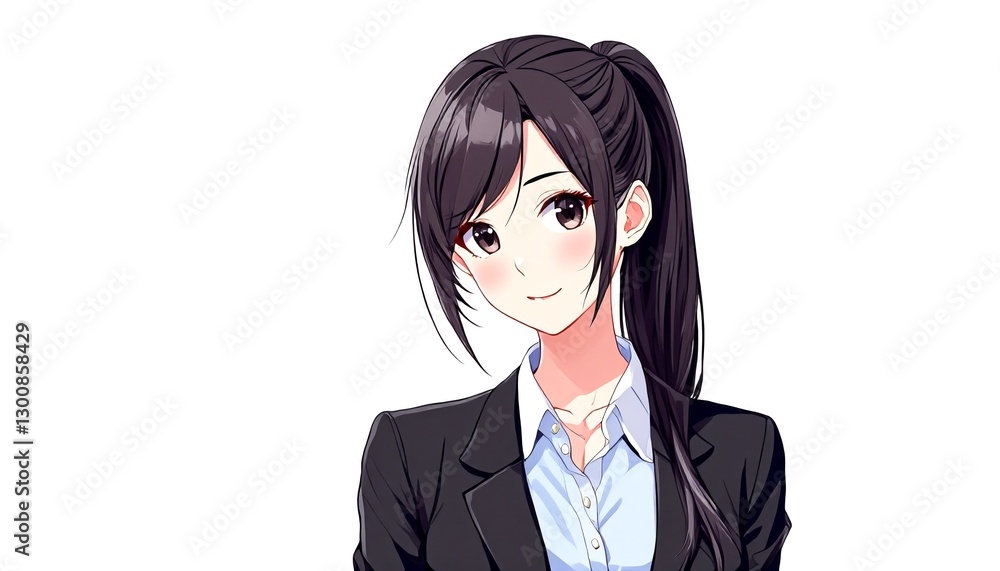 A cartoon illustration of two Japanese women with black hair and business attire. A cartoon illustration of two Japanese women with black hair and business attire.