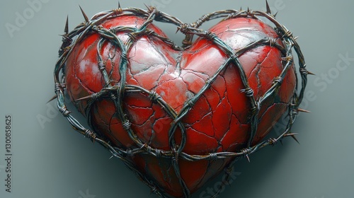 Wallpaper Mural Cracked heart, barbed wire, dark background Torontodigital.ca