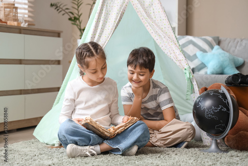 Happy children reading book...