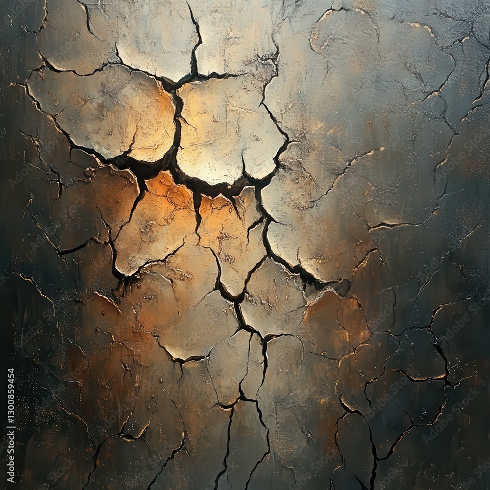 Obraz premium Abstract Art of Cracked Surface with Warm Tones and Textured Details, Modern Wall Decoration Concept