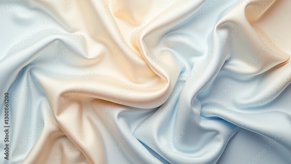 Obraz premium An elegant silk fabric with waves of blended peach and soft blue creates a luxurious backdrop.