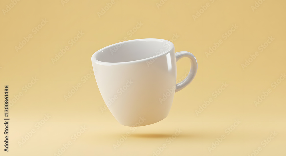 White coffee cup mockup floating against a pastel yellow background White coffee cup mockup floating against a pastel yellow background