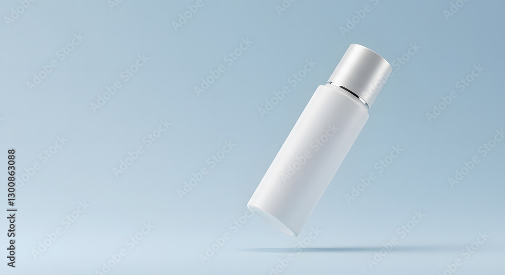 Clean, modern skincare bottle mockup floating against a light blue gradient Clean, modern skincare bottle mockup floating against a light blue gradient