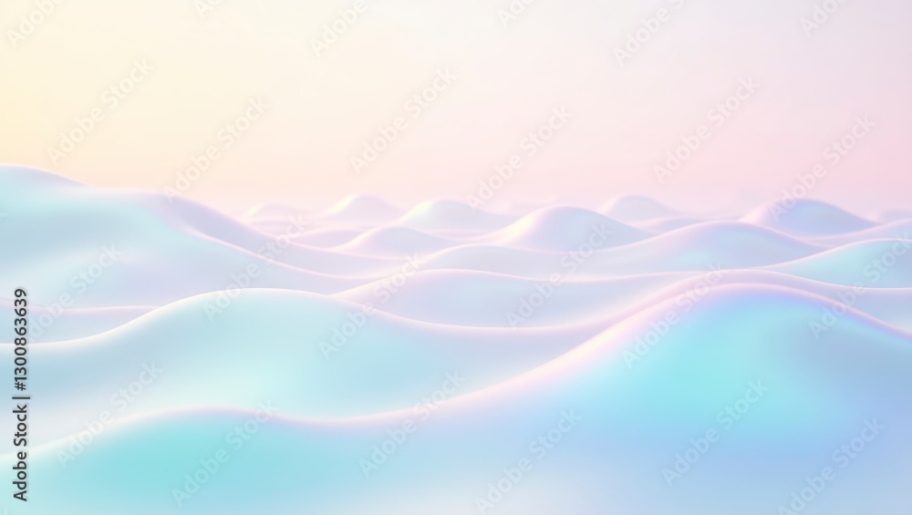 Experience serenity with an iridescent pastel landscape featuring smooth, rolling hills and soft colors. Experience serenity with an iridescent pastel landscape featuring smooth, rolling hills and soft colors.