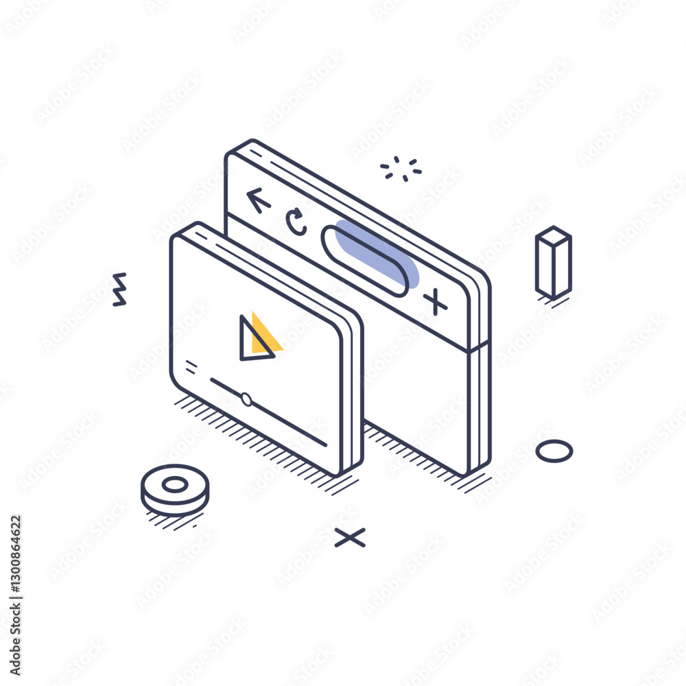 Isometric line art icons symbolizing online education. The design includes elements like video players and interactive components that reflect digital learning. Vector illustration Isometric line art icons symbolizing online education. The design includes elements like video players and interactive components that reflect digital learning. Vector illustration