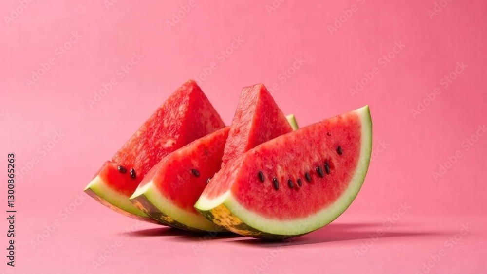 Vibrant slices of juicy watermelon on pink background Vibrant slices of juicy watermelon on pink background