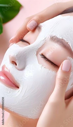 Woman applying face mask, spa