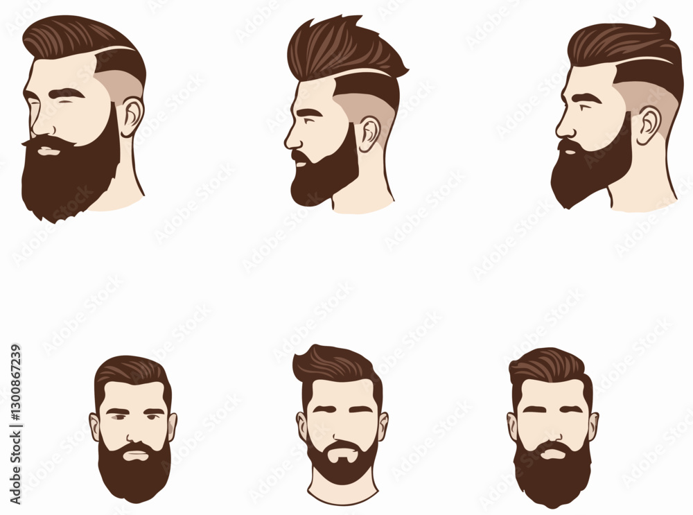 Diverse Men's Haircuts and Beard Shapes Set Diverse Men's Haircuts and Beard Shapes Set