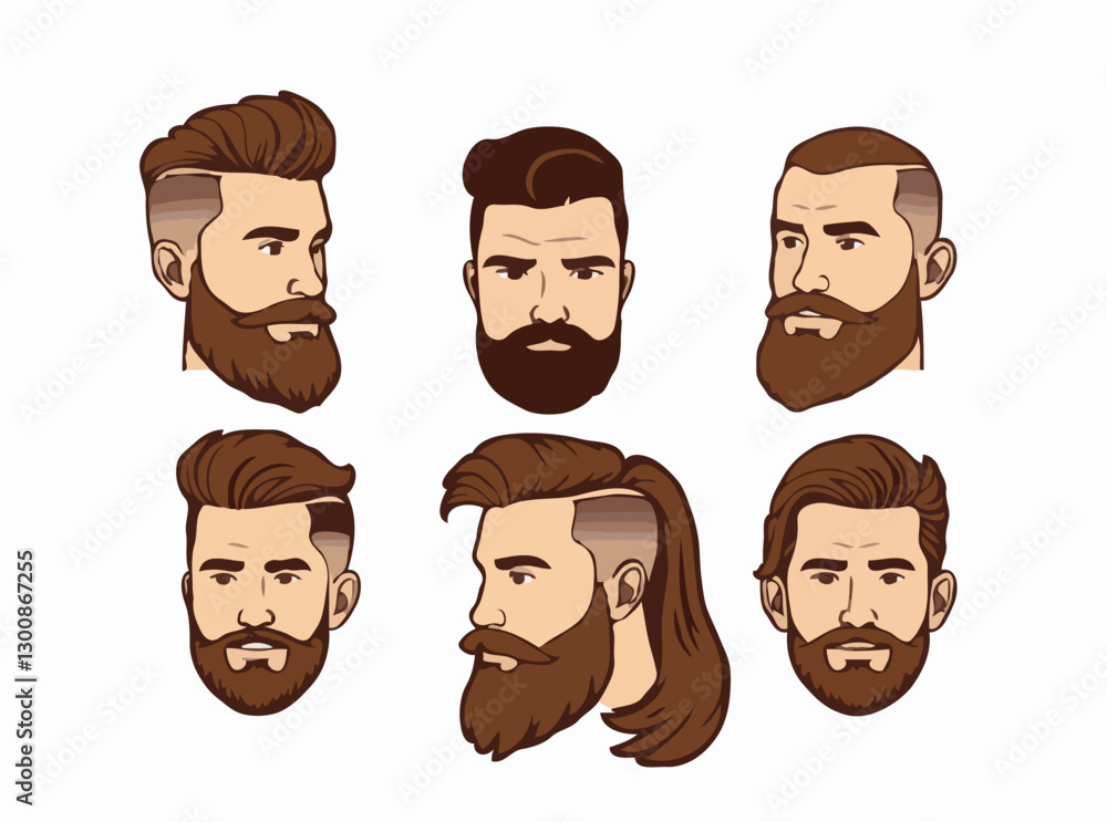 Diverse Men's Haircuts and Beard Shapes Set Diverse Men's Haircuts and Beard Shapes Set