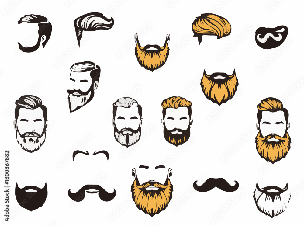 Fototapeta premium Assorted Men's Hairstyle and Beard Graphics