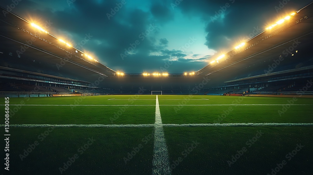 Night soccer stadium, empty field, game Night soccer stadium, empty field, game