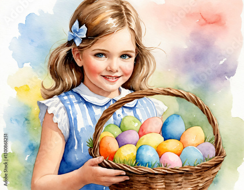 Girl Holding Easter Eggs in a Basket