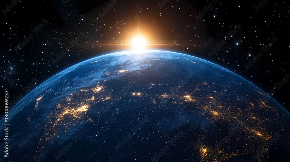 Fototapeta premium Earth with Bright Beam of Light from Space