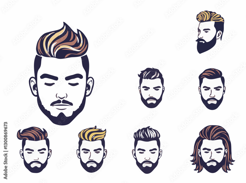 Trendy Haircut and Facial Hair Styles Vector Collection Trendy Haircut and Facial Hair Styles Vector Collection