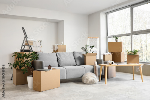 Sofa and table with cardboa...