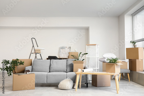 Sofa and table with cardboa...